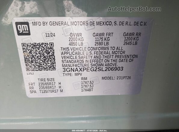 3GNAXPEG2SL206903 2025 CHEVROLET EQUINOX Green ძრავის განყოფილების ხედი