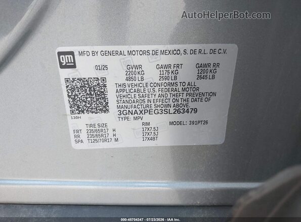3GNAXPEG3SL263479 2025 CHEVROLET EQUINOX Gray Շարժիչի բաժամունքի տեսք