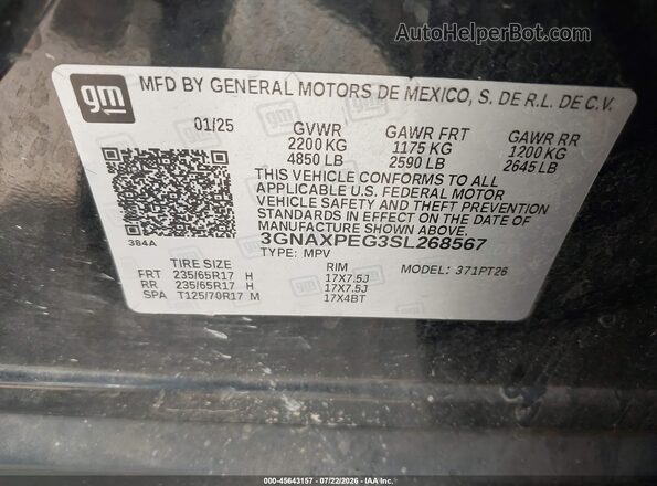 3GNAXPEG3SL268567 2025 CHEVROLET EQUINOX Black Engine compartment view