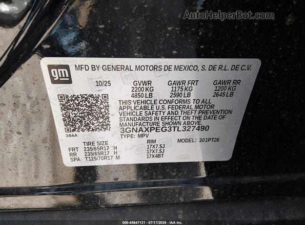 3GNAXPEG3TL327490 2026 CHEVROLET EQUINOX Black Engine compartment view