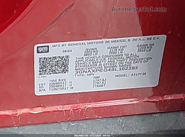 3GNAXPEG4SL102283 2025 CHEVROLET EQUINOX Burgundy ძრავის განყოფილების ხედი