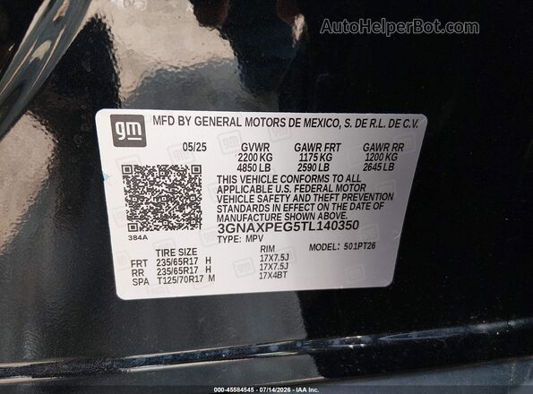 3GNAXPEG5TL140350 2026 CHEVROLET EQUINOX Черный Вид подкапотного пространства