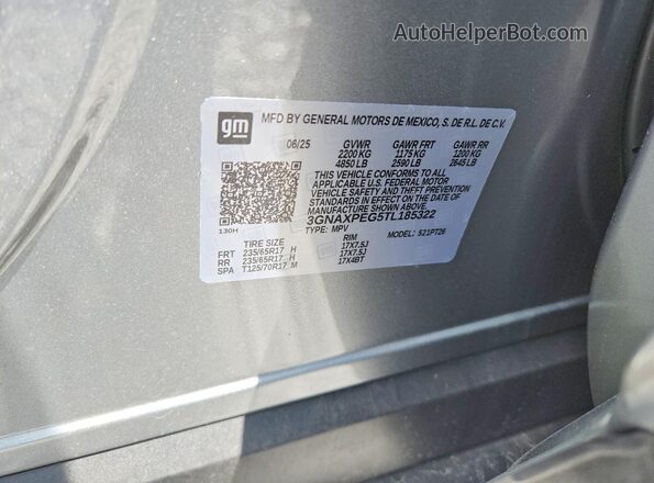 3GNAXPEG5TL185322 2026 CHEVROLET EQUINOX Silver VIN კოდის სტიკერის ხედი