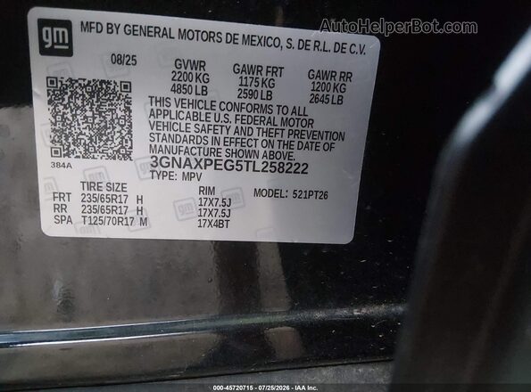 3GNAXPEG5TL258222 2026 CHEVROLET EQUINOX Black Widok komory silnika