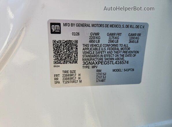 3GNAXPEG5TL416574 2026 CHEVROLET EQUINOX Белый Панорамный вид салона 360°
