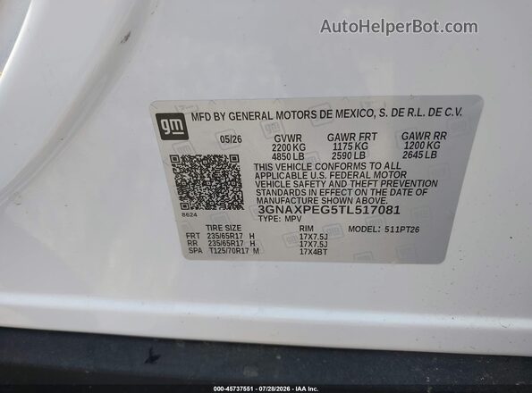 3GNAXPEG5TL517081 2026 CHEVROLET EQUINOX White Engine compartment view
