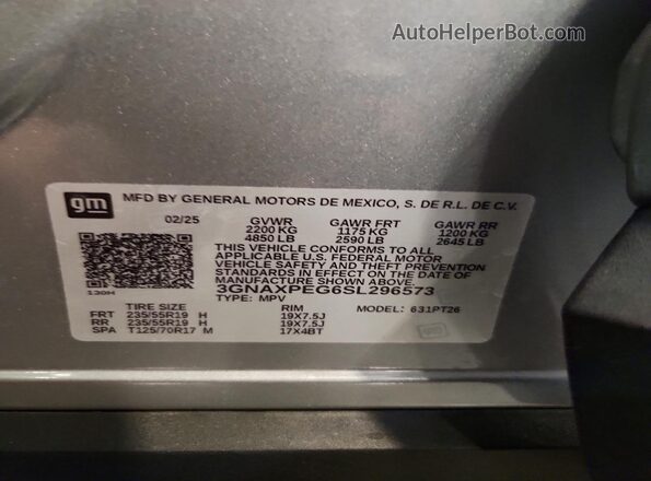3GNAXPEG6SL296573 2025 CHEVROLET EQUINOX Gray Vista interior de 360 grados