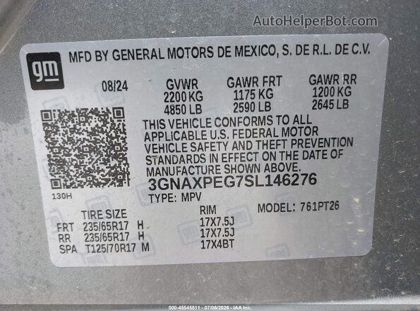 3GNAXPEG7SL146276 2025 CHEVROLET EQUINOX Серый Вид подкапотного пространства