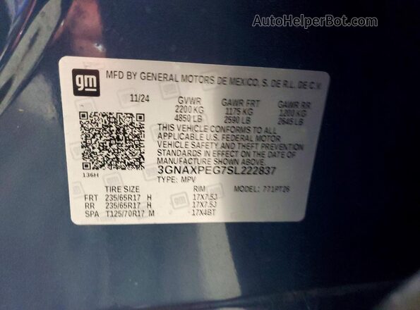 3GNAXPEG7SL222837 2025 CHEVROLET EQUINOX Blue VIN կոդի պիտակի տեսք