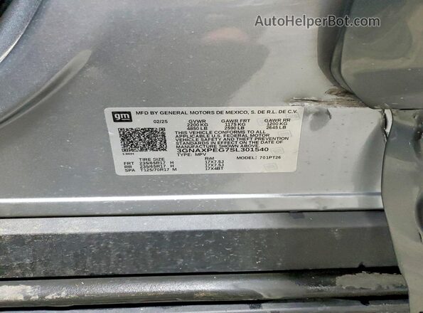 3GNAXPEG7SL301540 2025 CHEVROLET EQUINOX Gray VIN կոդի պիտակի տեսք