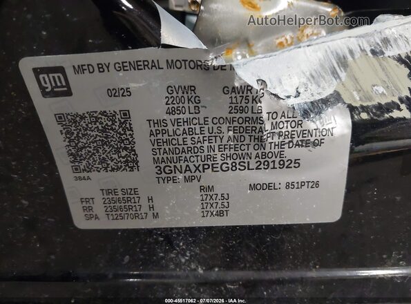 3GNAXPEG8SL291925 2025 CHEVROLET EQUINOX Black ძრავის განყოფილების ხედი