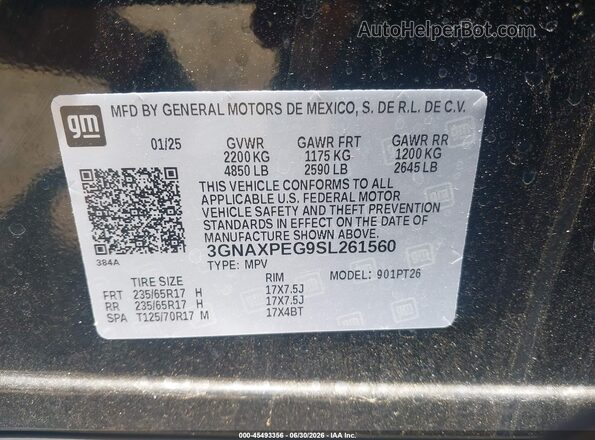 3GNAXPEG9SL261560 2025 CHEVROLET EQUINOX Черный Вид подкапотного пространства