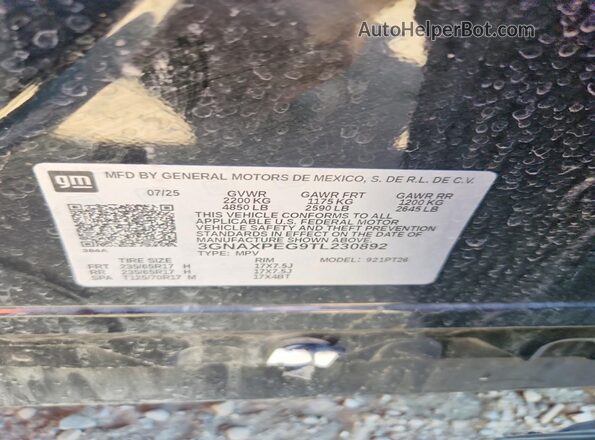 3GNAXPEG9TL230892 2026 CHEVROLET EQUINOX Black Widok wnętrza 360 stopni