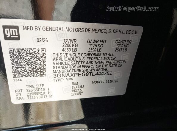 3GNAXPEG9TL444751 2026 CHEVROLET EQUINOX Black Engine compartment view