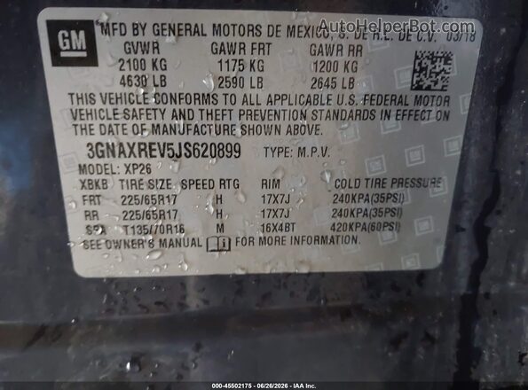 3GNAXREV5JS620899 2018 CHEVROLET EQUINOX Blue Engine compartment view
