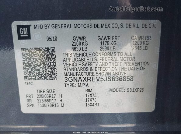 3GNAXREV5JS636858 2018 CHEVROLET EQUINOX Navy Vista del compartimento del motor