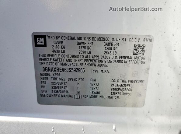 3GNAXREV6JS592966 2018 CHEVROLET EQUINOX White 360 interior view