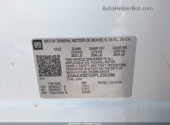 3GNAXSEG0PL230286 2023 CHEVROLET EQUINOX Белый Вид подкапотного пространства