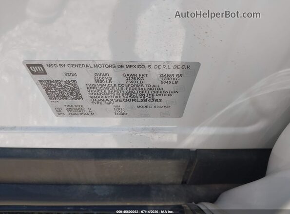 3GNAXSEG0RL264263 2024 CHEVROLET EQUINOX White Vista del compartimento del motor