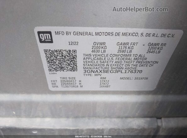 3GNAXSEG3PL176370 2023 CHEVROLET EQUINOX Silver Vista del compartimento del motor