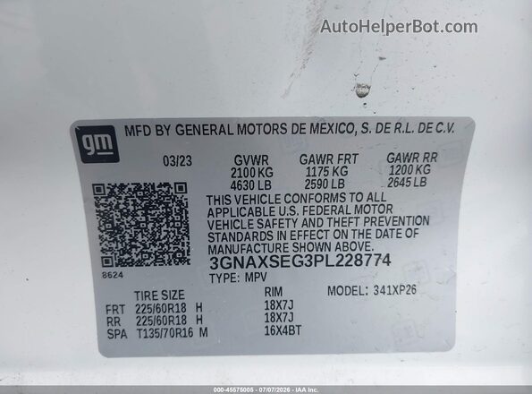 3GNAXSEG3PL228774 2023 CHEVROLET EQUINOX White Widok komory silnika