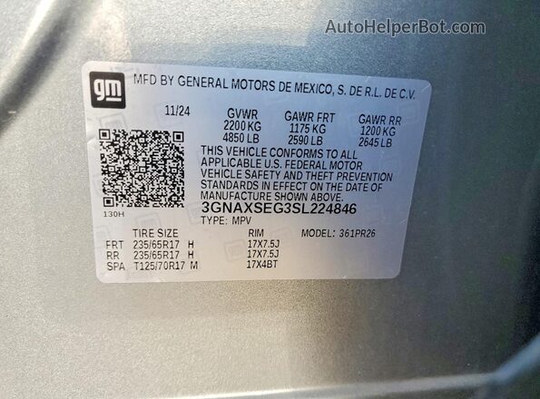 3GNAXSEG3SL224846 2025 CHEVROLET EQUINOX Gray Vista del compartimento del motor