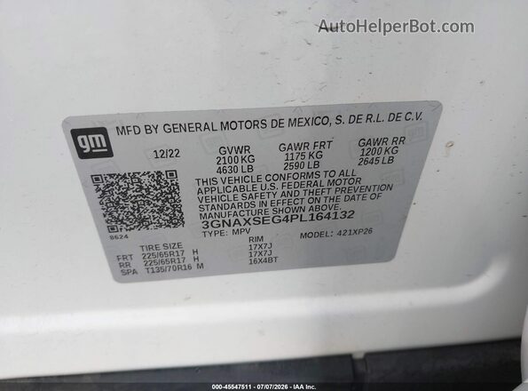 3GNAXSEG4PL164132 2023 CHEVROLET EQUINOX White Вид підкапотного простору
