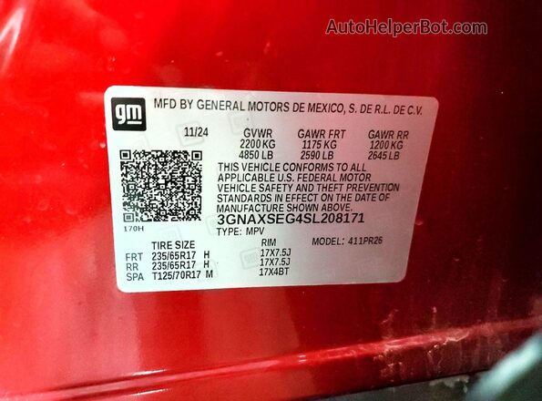 3GNAXSEG4SL208171 2025 CHEVROLET EQUINOX Red Engine compartment view