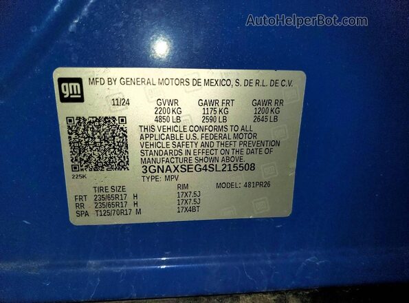 3GNAXSEG4SL215508 2025 CHEVROLET EQUINOX Blue Widok wnętrza 360 stopni