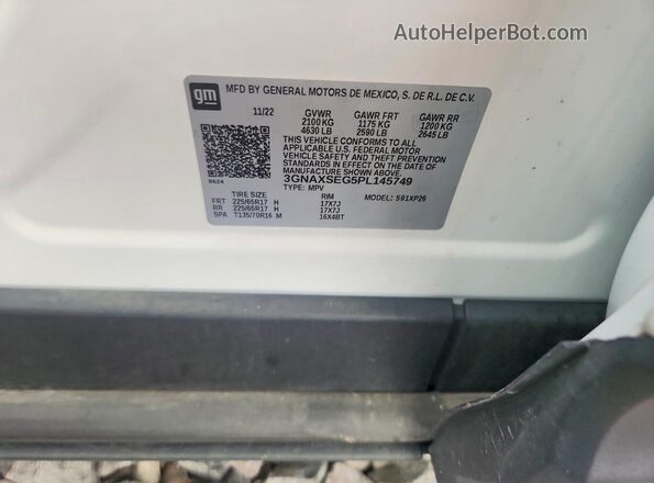 3GNAXSEG5PL145749 2023 CHEVROLET EQUINOX White Widok naklejki z numerem VIN