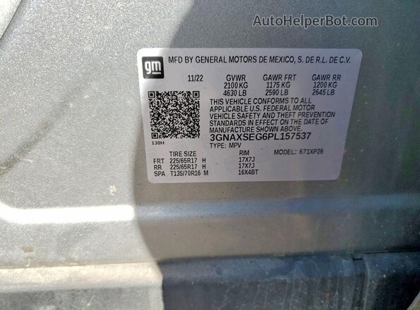 3GNAXSEG6PL157537 2023 CHEVROLET EQUINOX Silver VIN կոդի պիտակի տեսք