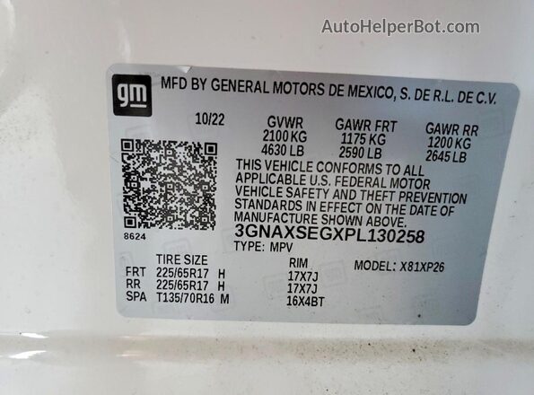 3GNAXSEGXPL130258 2023 CHEVROLET EQUINOX White ძრავის განყოფილების ხედი