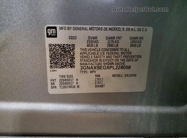 3GNAXSEGXPL228058 2023 CHEVROLET EQUINOX Gray Widok naklejki z numerem VIN