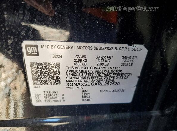 3GNAXSEGXRL287520 2024 CHEVROLET EQUINOX Black Widok naklejki z numerem VIN