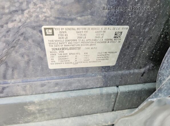 3GNAXSEV0JS580738 2018 CHEVROLET EQUINOX Blue Vista de la etiqueta del VIN