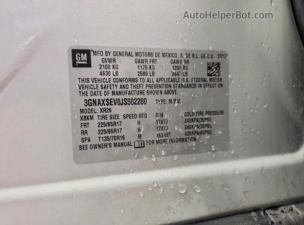3GNAXSEV0JS582280 2018 CHEVROLET EQUINOX Silver Շարժիչի բաժամունքի տեսք