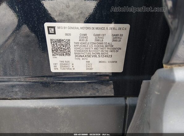3GNAXSEV0LS724923 2020 CHEVROLET EQUINOX Black ძრავის განყოფილების ხედი