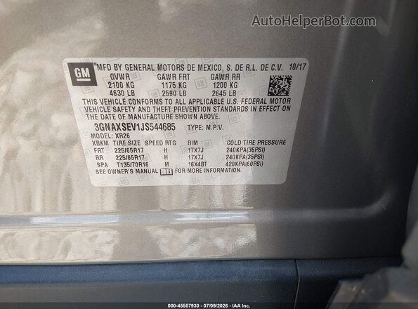 3GNAXSEV1JS544685 2018 CHEVROLET EQUINOX Tan Widok komory silnika