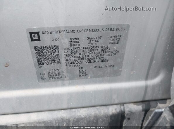 3GNAXSEV3LS673059 2020 CHEVROLET EQUINOX Silver ძრავის განყოფილების ხედი