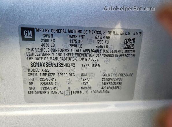 3GNAXSEV5JS590245 2018 CHEVROLET EQUINOX Silver VIN կոդի պիտակի տեսք