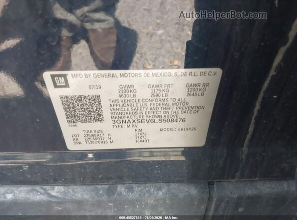 3GNAXSEV6LS508476 2020 CHEVROLET EQUINOX Black Շարժիչի բաժամունքի տեսք