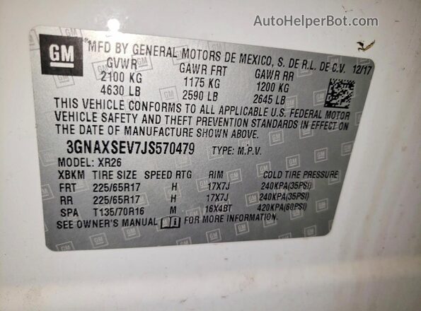 3GNAXSEV7JS570479 2018 CHEVROLET EQUINOX White VIN կոդի պիտակի տեսք