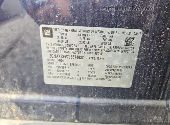 3GNAXSEV7JS574032 2018 CHEVROLET EQUINOX Blue Vista de la etiqueta del VIN