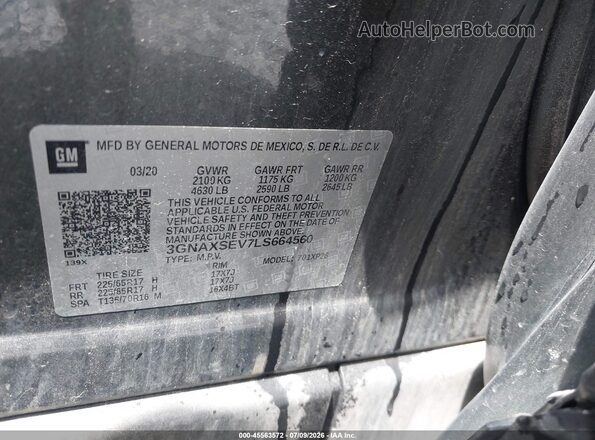 3GNAXSEV7LS664560 2020 CHEVROLET EQUINOX Gray ძრავის განყოფილების ხედი