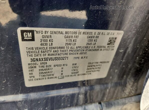 3GNAXSEV8JS553271 2018 CHEVROLET EQUINOX Blue Вид наклейки з VIN-кодом
