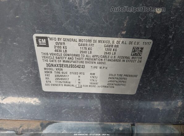3GNAXSEV8JS554243 2018 CHEVROLET EQUINOX Dark Blue ძრავის განყოფილების ხედი