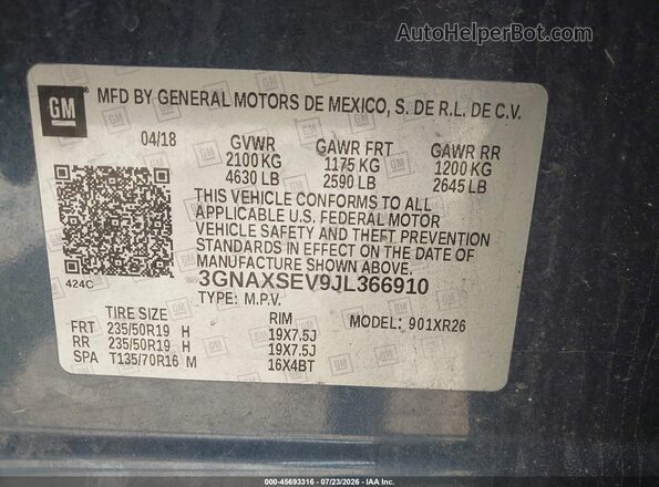 3GNAXSEV9JL366910 2018 CHEVROLET EQUINOX Navy Vista del compartimento del motor