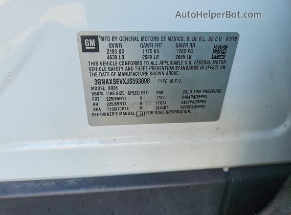 3GNAXSEVXJS593898 2018 CHEVROLET EQUINOX White VIN sticker view