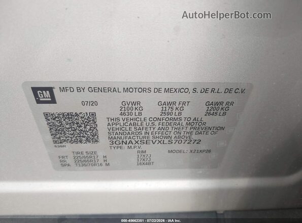 3GNAXSEVXLS707272 2020 CHEVROLET EQUINOX Silver Engine compartment view