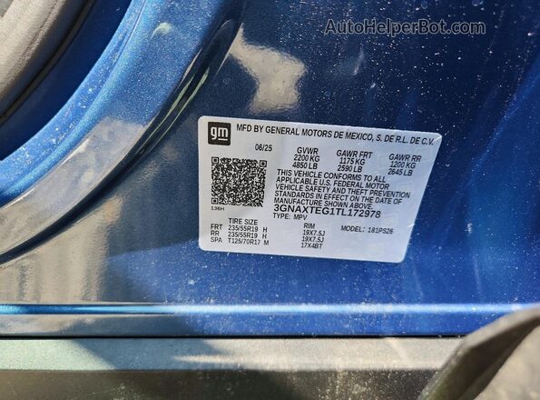 3GNAXTEG1TL172978 2026 CHEVROLET EQUINOX Blue Вид наклейки з VIN-кодом